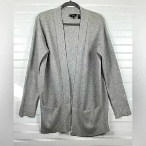 Theory Womens Open Front Long Sleeved Thin Knit Cardigan Sweater Gray Sz Large